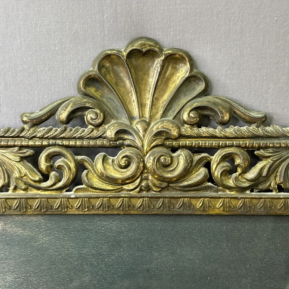 Antique Victorian Convex Glass Praying Child Print Rococo Spelter Frame c1900